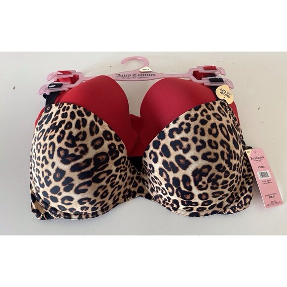 2 Pack Juicy Couture Bra Show Me Off Lined JC2801 Leopard Print Red Size 36D NEW - Picture 2 of 10